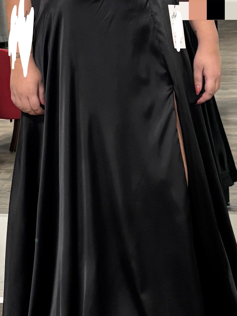 Black Satin A-Line Skirt with Side Slit
